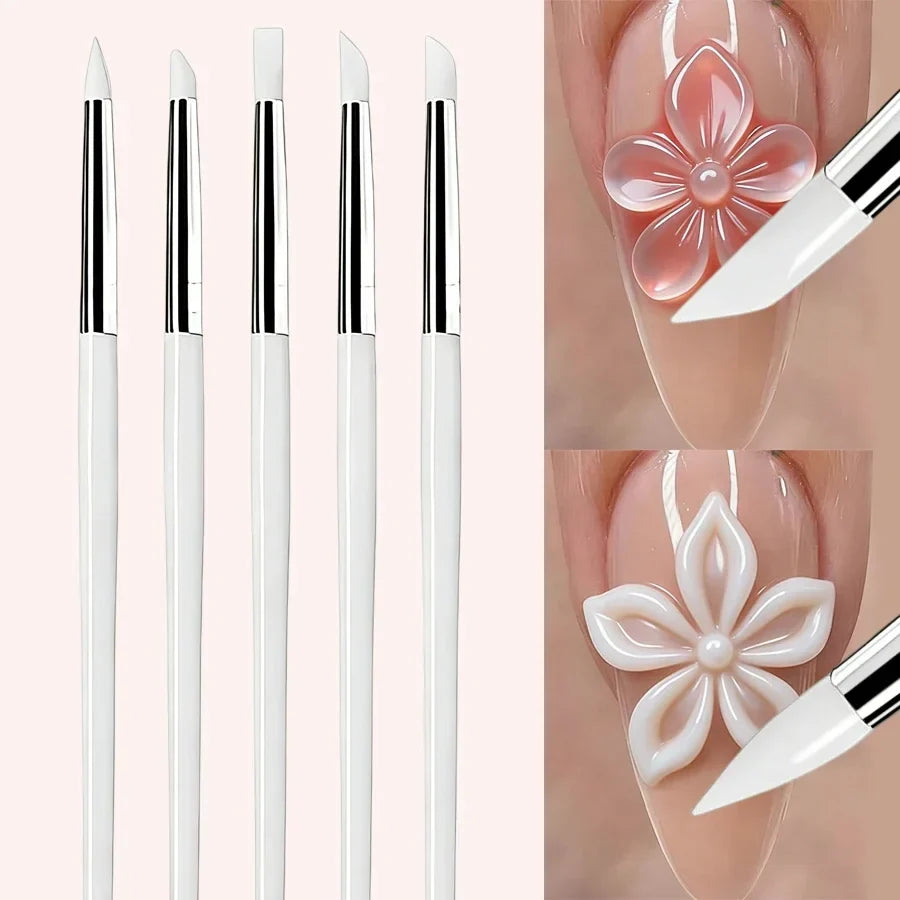 5Pcs/Set Professional Silicone Nail Brushes for UV Gel Polish 3D Nail Art DIY Dotting Tools Manicure Pens