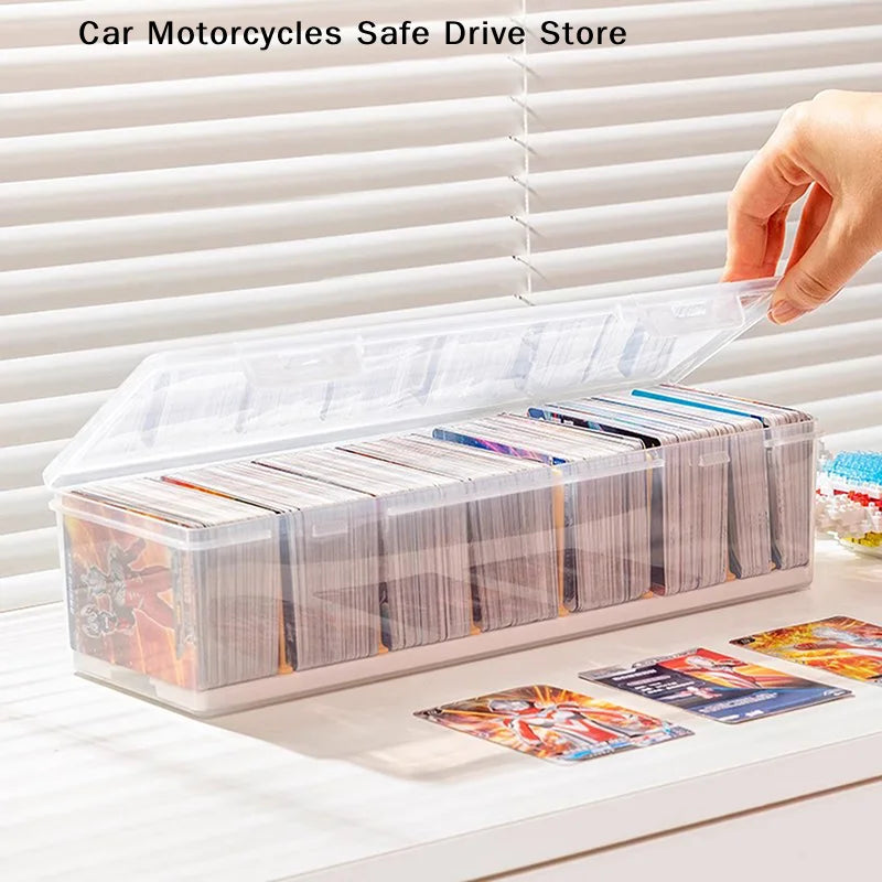 Clear Plastic Compartmentalized Organizer Box Large Capacity Game Cards Storage Box Portable With Adjustable Divider For Cards
