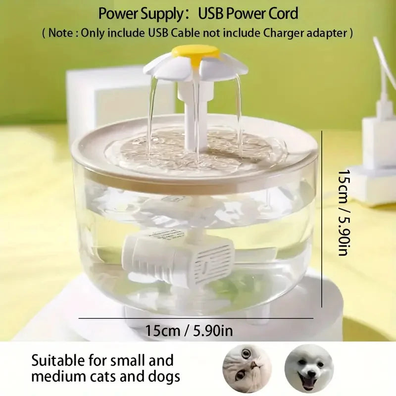 5V USB Powered Whisper-Quiet Automatic Pet Water Fountain for Cats Dog - Food-Grade PP Material, Low Voltage Operation