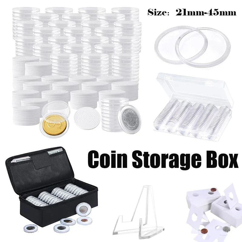 21-45mm Transparents Plastic Coinning Holder Box 10/100pcs Storage Case for Coinning Capsules, Collecting & Protection Containe