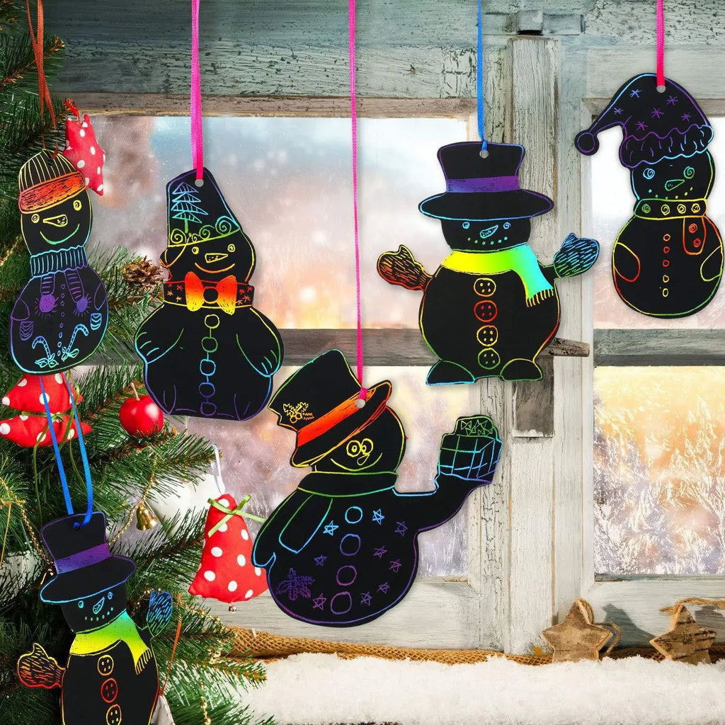 12/24pcs Rainbow Scratch Art Paper - DIY Christmas Ornaments & Party Favors - Tree Pattern, Best for Christmas