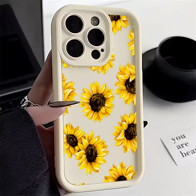 Purple Flower Pattern Phone Case For iPhone 17 16 15 14 13 12 11 Pro Plus Max XR 17 Air 16E Shockproof Soft Silicone Back Cover