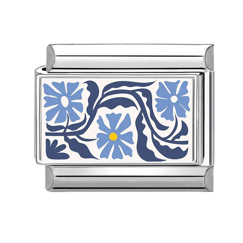 Fashion Colored Color Charms Flowers Lycoris Radiata Italian Link Fit 9mm Stainless Steel Bracelet Jewelry Making DIY Gift