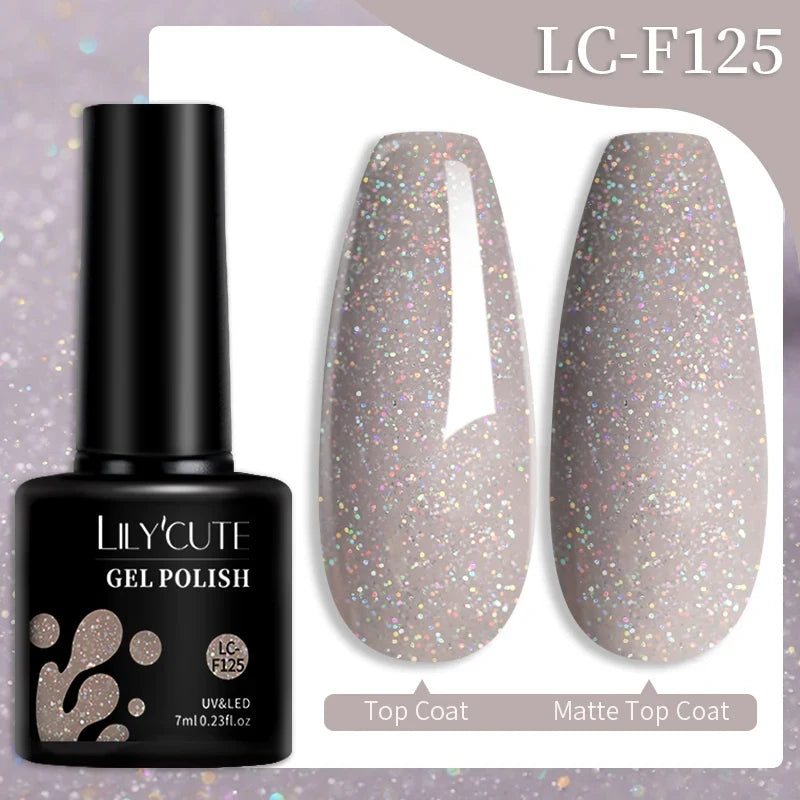 LILYCUTE 7ml Glitter Auroras Gel Nail Polish Summer Gold Colorful Sequins Manicure Semi Permanent Soak Off Nail Art Gel Varnish