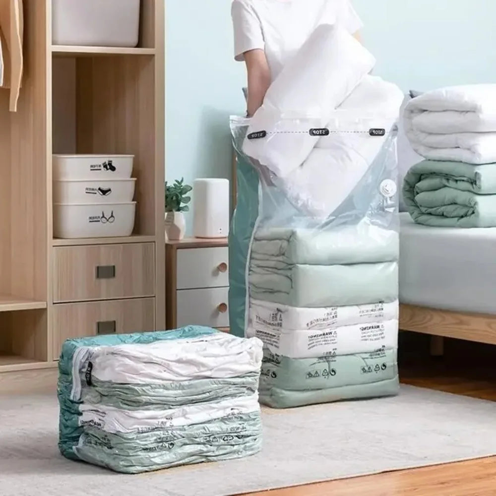 1PC Large Vacuum Storage Bags Plastic No-Pump Needed for Clothes & Blankets Reusable Compression Travel Empty Bag Accessory