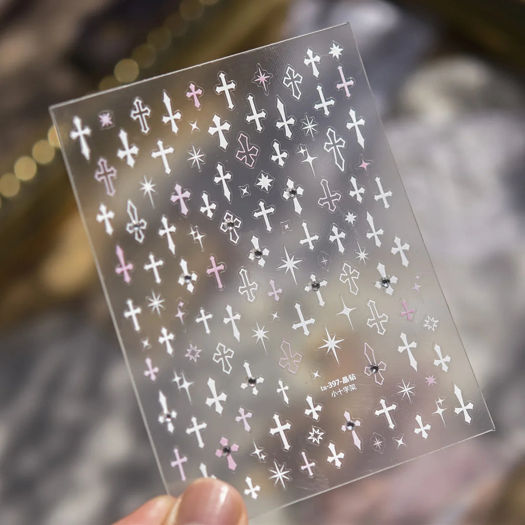 Luxury Crystal Diamond Nail Sticker Large Small Cross Self Adhesive Nail Art Sticker DIY Decoration Nail Sticker Small Accessory