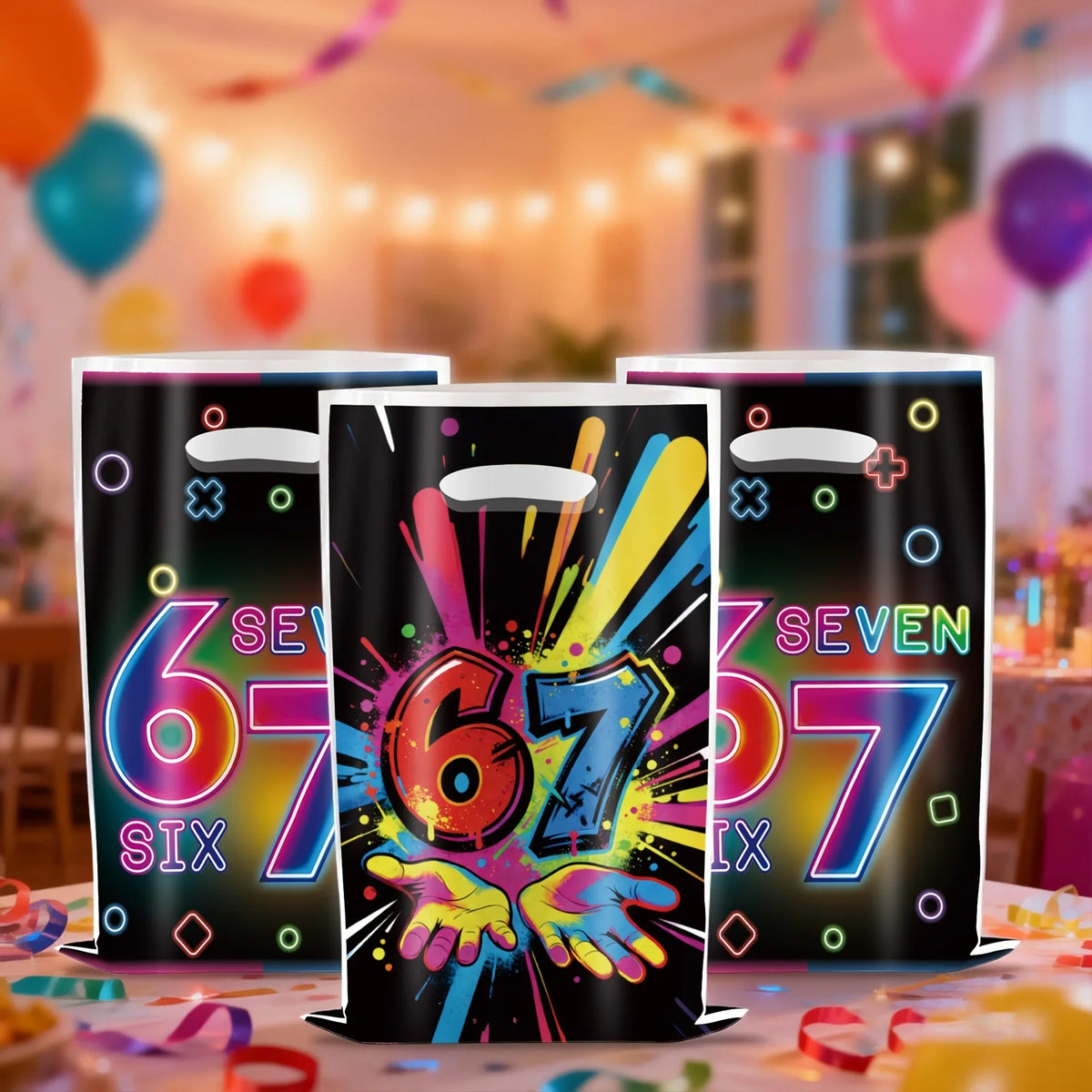Gift For Her/Him 50/20pcs Colorful 67 Theme Party Gift Bags,Treat Bag with Handle, for Birthday Holiday Party Favor Supplies