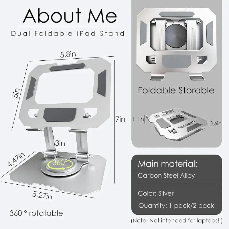 360 Rotatable Metal Tablet Stand Adjustable Foldable Desktop Holder Compatible for 4.7-12 Inch Ipad Pro Air Mini Laptop