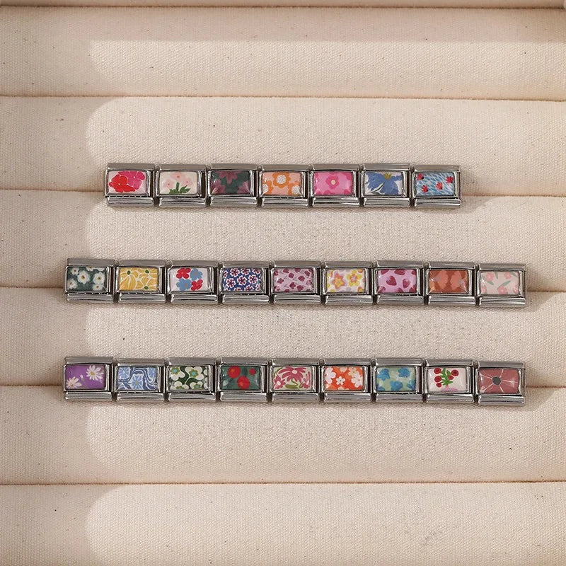 Fashion Colored Color Charms Flowers Lycoris Radiata Italian Link Fit 9mm Stainless Steel Bracelet Jewelry Making DIY Gift