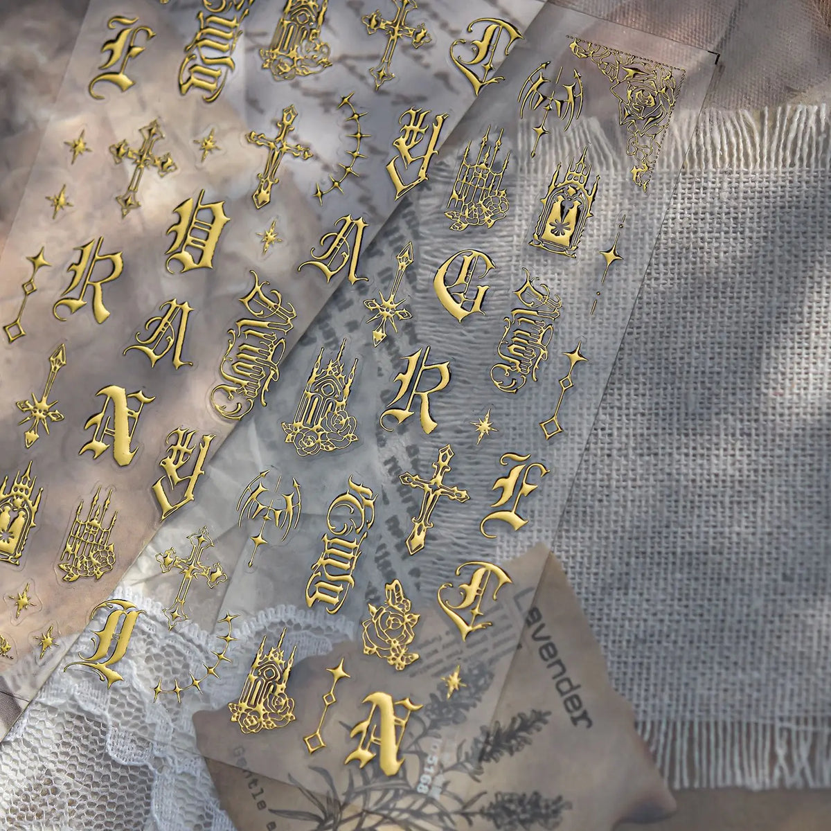Gold-embossed Nail Stickers Luxury Retro Holy Light Faith Nails Art Stickers Gold Back Adhesive Nails Decorations Decals Parts