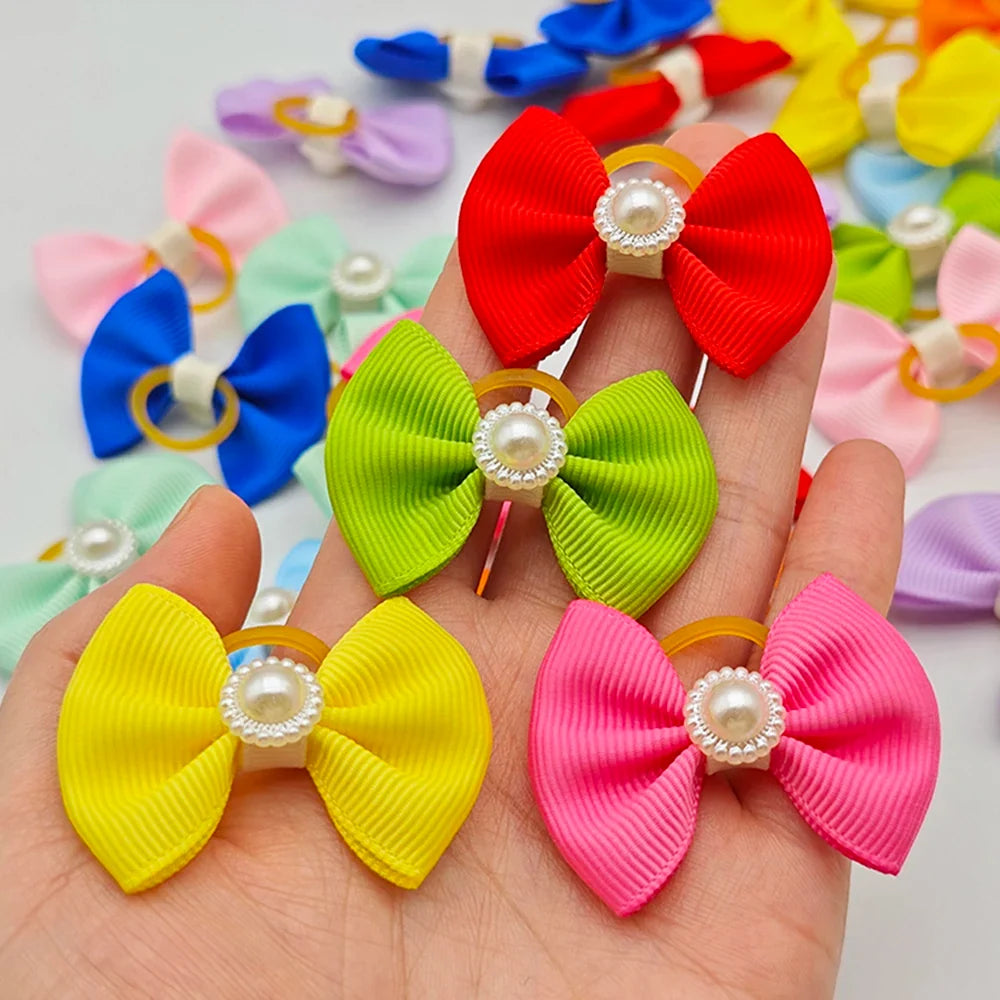 10pcs Hair Bows For Dog Pet Grooming Accessories Puppy Hair Clips With Elastic Rubber Band Yorkshire Terrier Hair Accessories