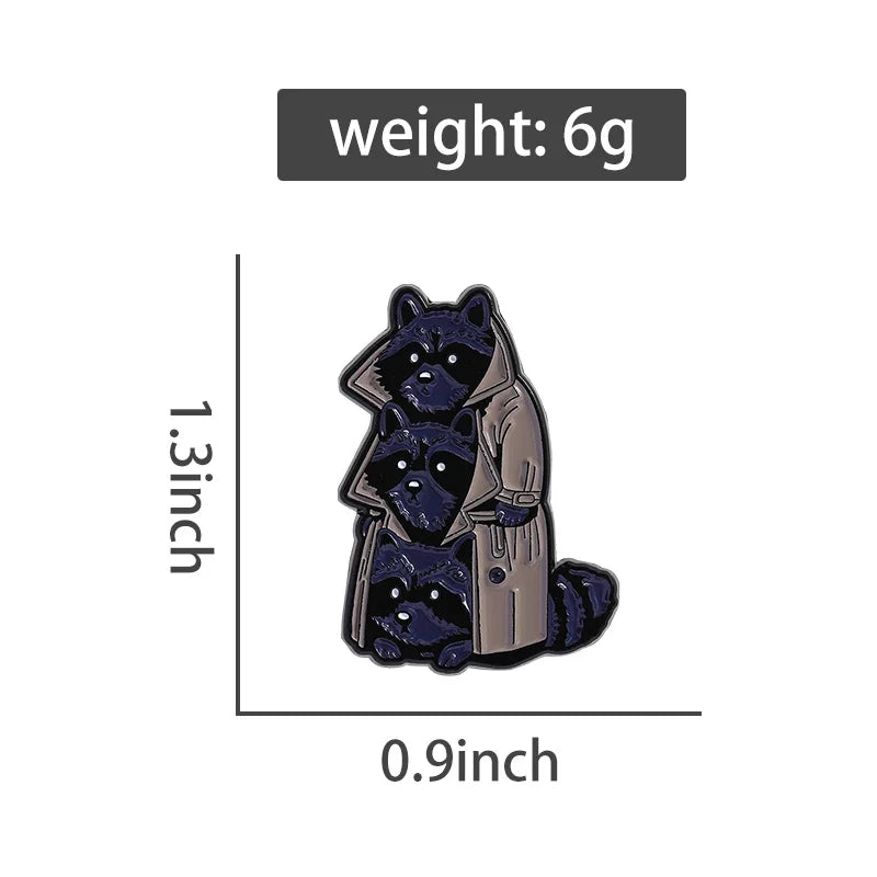 Cartoon Anime Three Raccoons Enamel Pins Black Punk Witchcraft Raccoon Brooches Backpack Lapel Badges Jewelry Gift for Friends