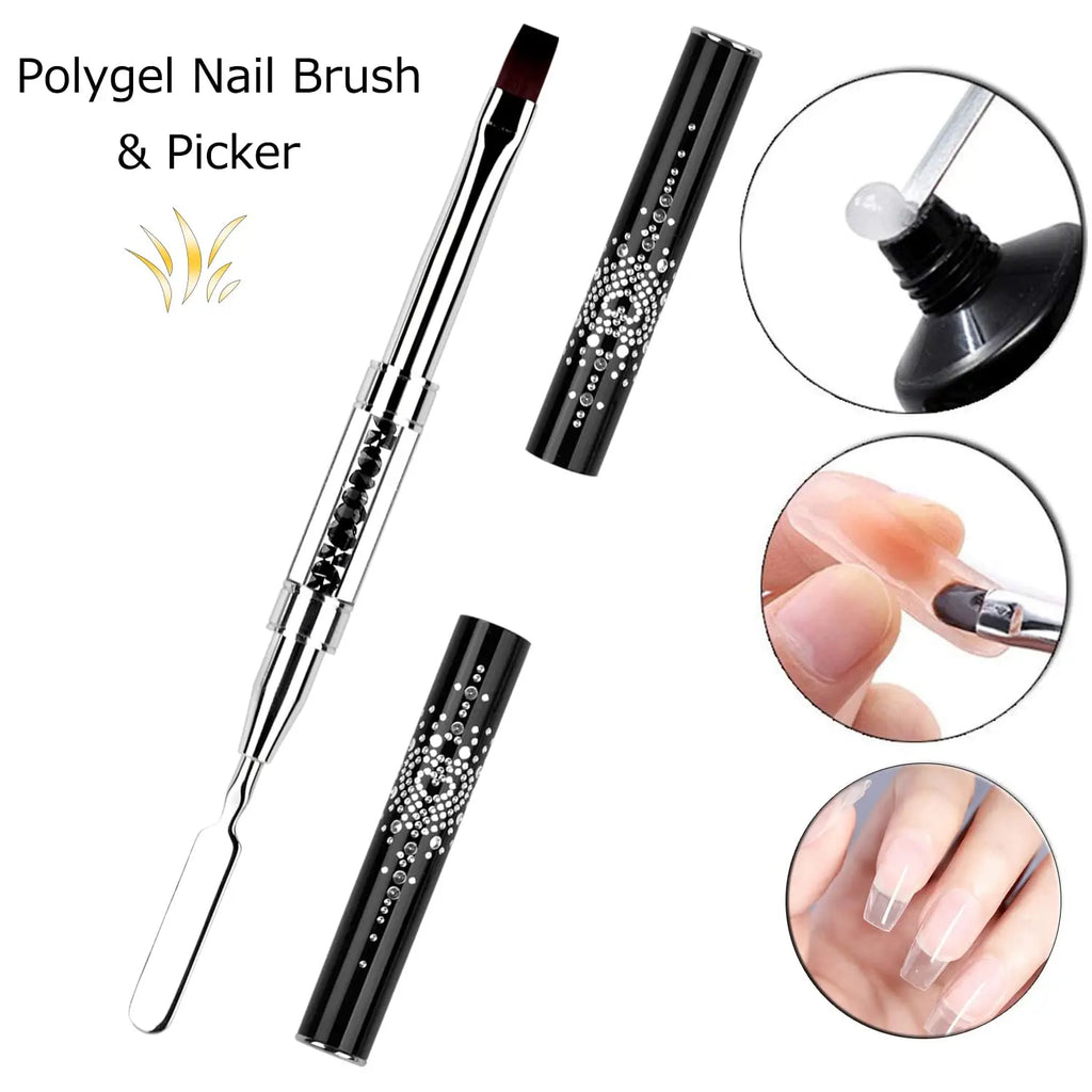 New Double Ended Nail Art Brushes Tip Nail Gel Liner Brush Oval Gel Nail Brushes Rhinestone Handle French for Design Nail Tools