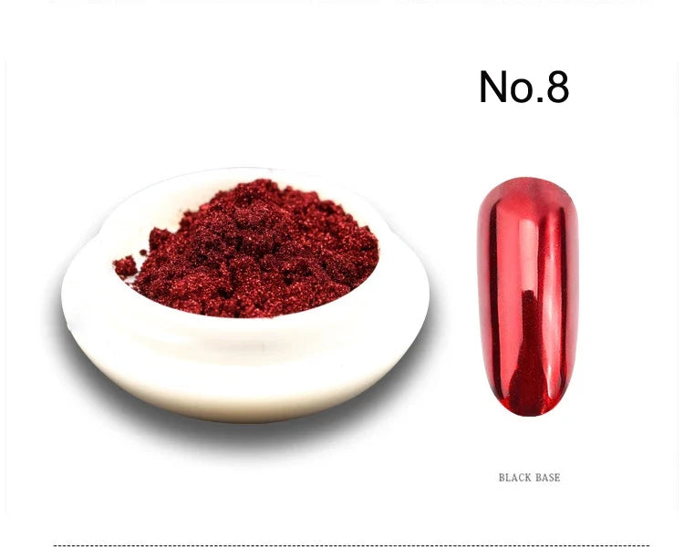 1 Jar Holographic Chili Red Mirror Nail Chrome Powder Effect Metallic Dust UV Gel Gold Chrome Nail Powders Pigment Christmas Red
