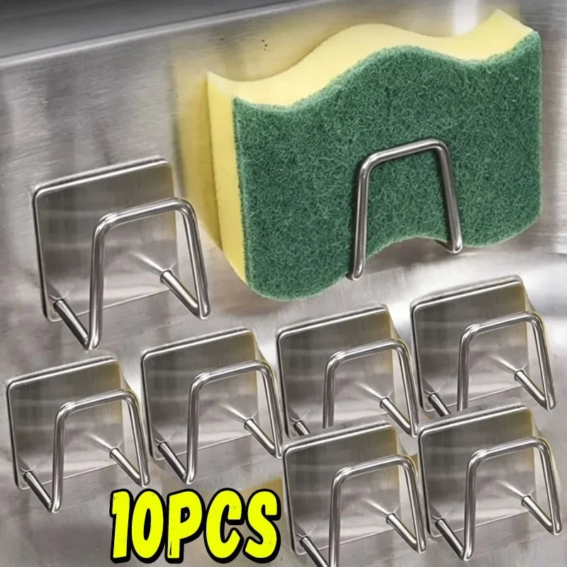 1/10pcs Kitchen Stainless Steel Sink Sponges Holder Self Adhesive Drain Drying Rack Shelf Household Wall Hooks Storage Organizer