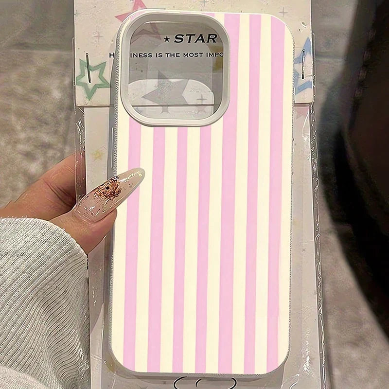Simple Pink Vertical Striped Lichee Pattern Phone Case For IPhone 17E 17Air 16E 15 14 13 12 11 Pro Max 16 15 14 Plus Cover Case