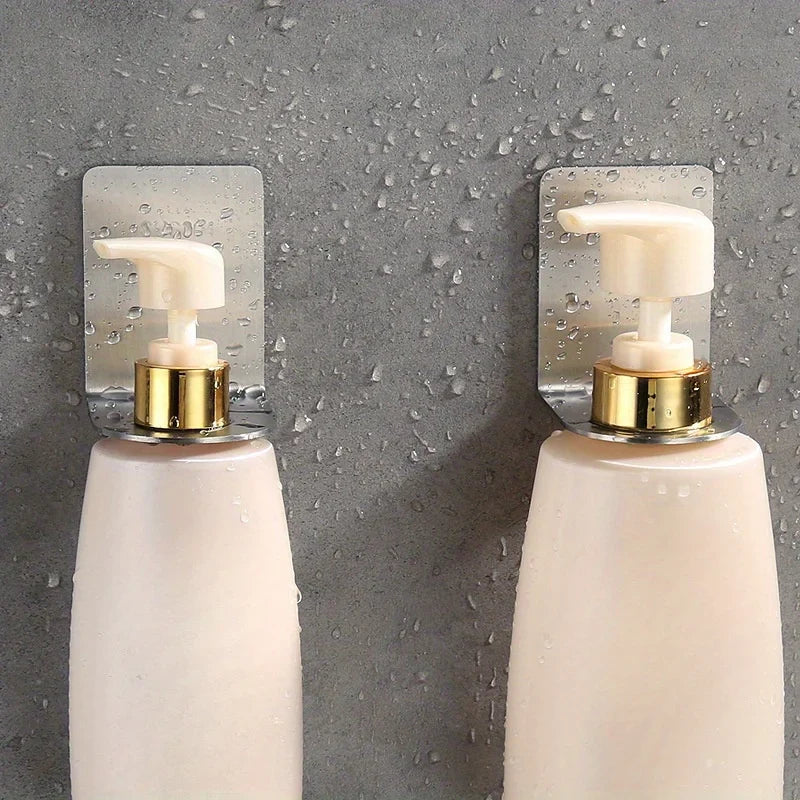 2pcs Stainless Steel Wall-Mounted Bottle Hooks,Refillable Shampoo Container Hanger Bathroom Accessories,Hook For Wall