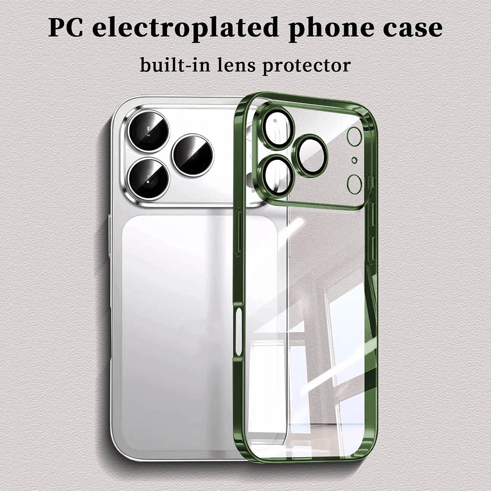 Luxury Plating Transparent Phone Case For iPhone 17 16 15 14 18 Pro Max 17Pro Lens Protection Shockproof Clear Bumper Back Cover