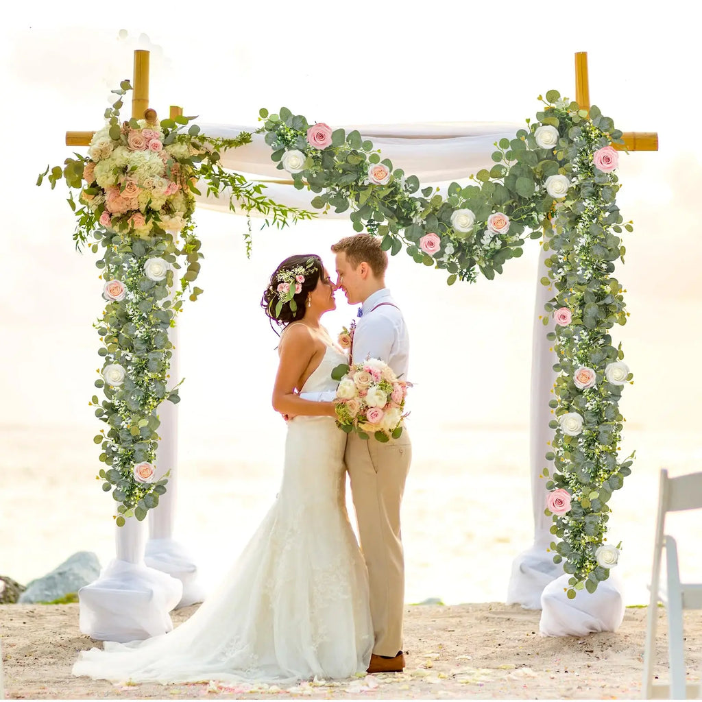 1/2/4PCS Artificial Eucalyptus Hanging Garland White Flowers Vines Fake Plants for Wedding Arch Wall Home Party Christmas Decor