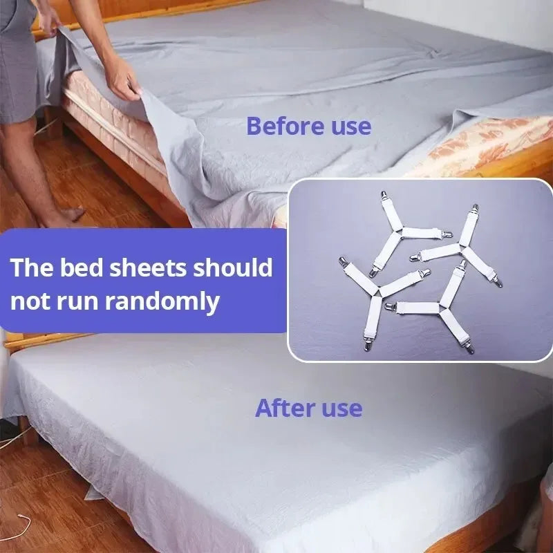 Universal Bedsheet Corner Tightener Clips Invisible Bedspread Secure Holder with Heavy-Duty Mattress Straps Sheets Slot Locks