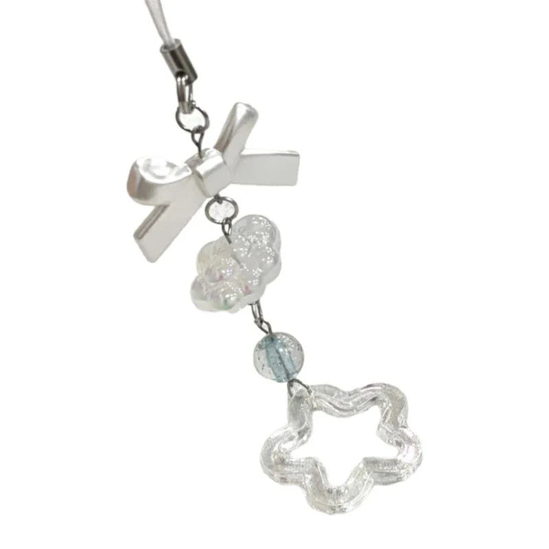 Phone Charm Strap Keychain Kawaii-Cute Crystal Jellyfish Pendant  Phone Chain Bowknot Phone Charm Keycord for  iPhone Camera Bag