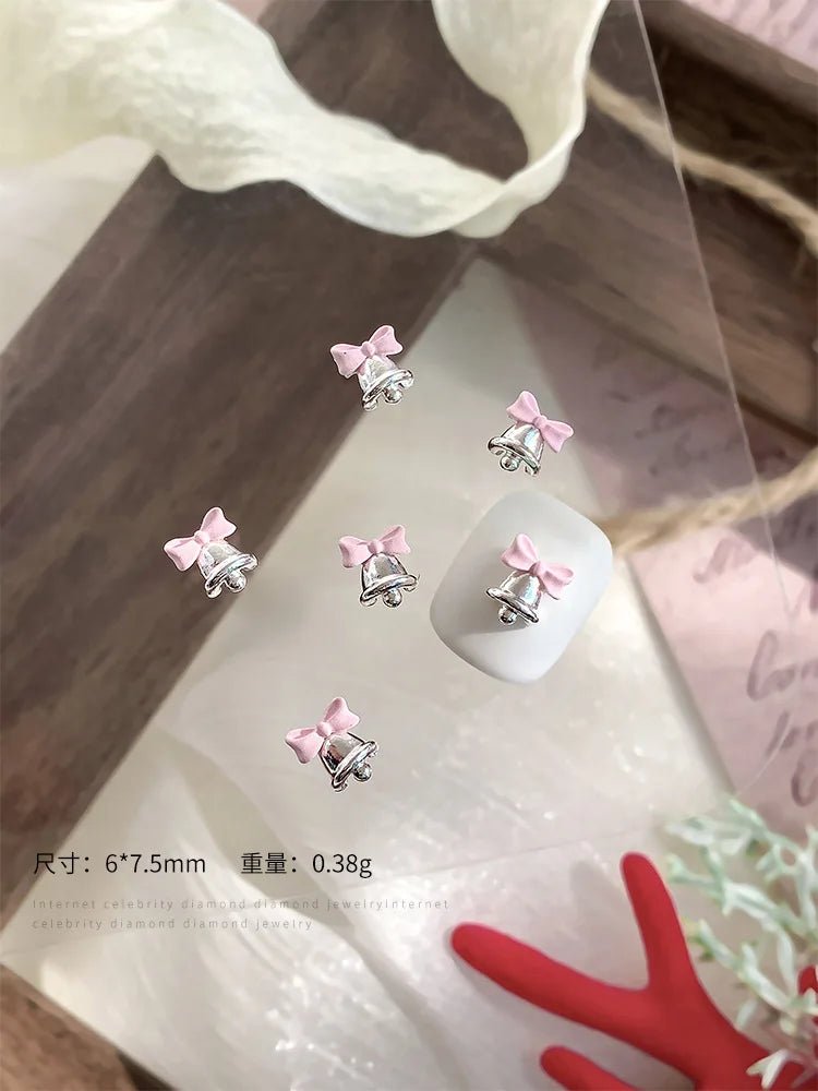 10pc 3D Christmas Bell Nail Art Charms Accessory Bow Gold and Silver Alloy Exquisite Bell Luxury Nails Decorations Supplies DIY