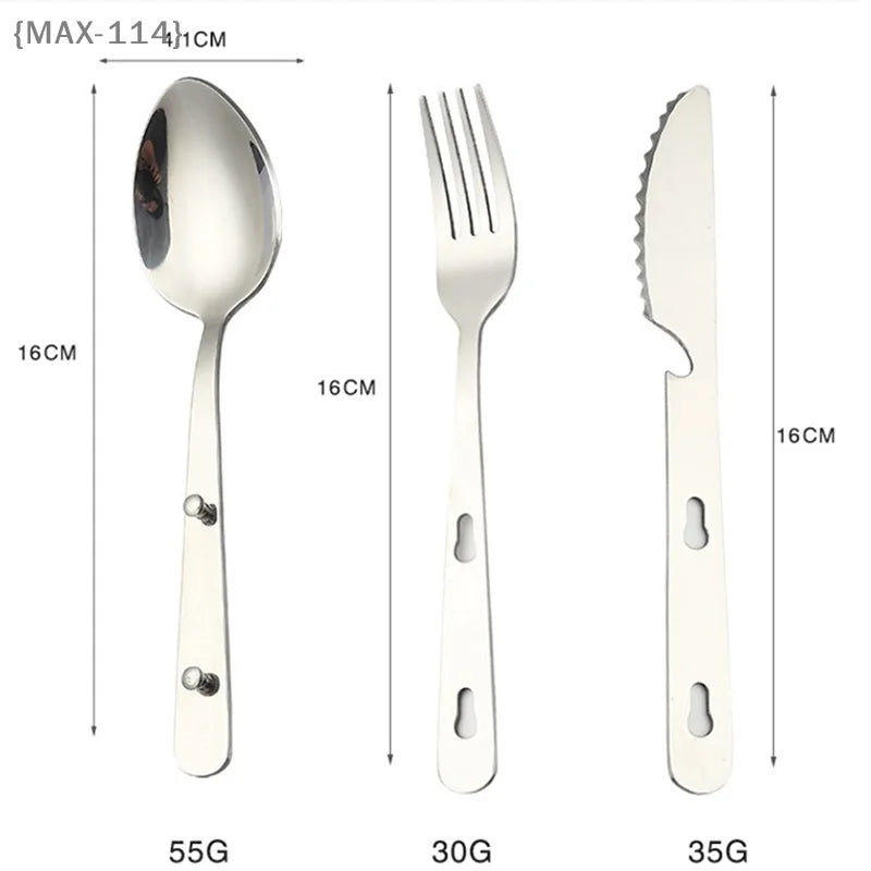 【Ja】Travel-Friendly Foldable Utensil Set - 3pcs Stainless Steel Spoon Fork Knife, Compact for Camping & On-the-Go Meals