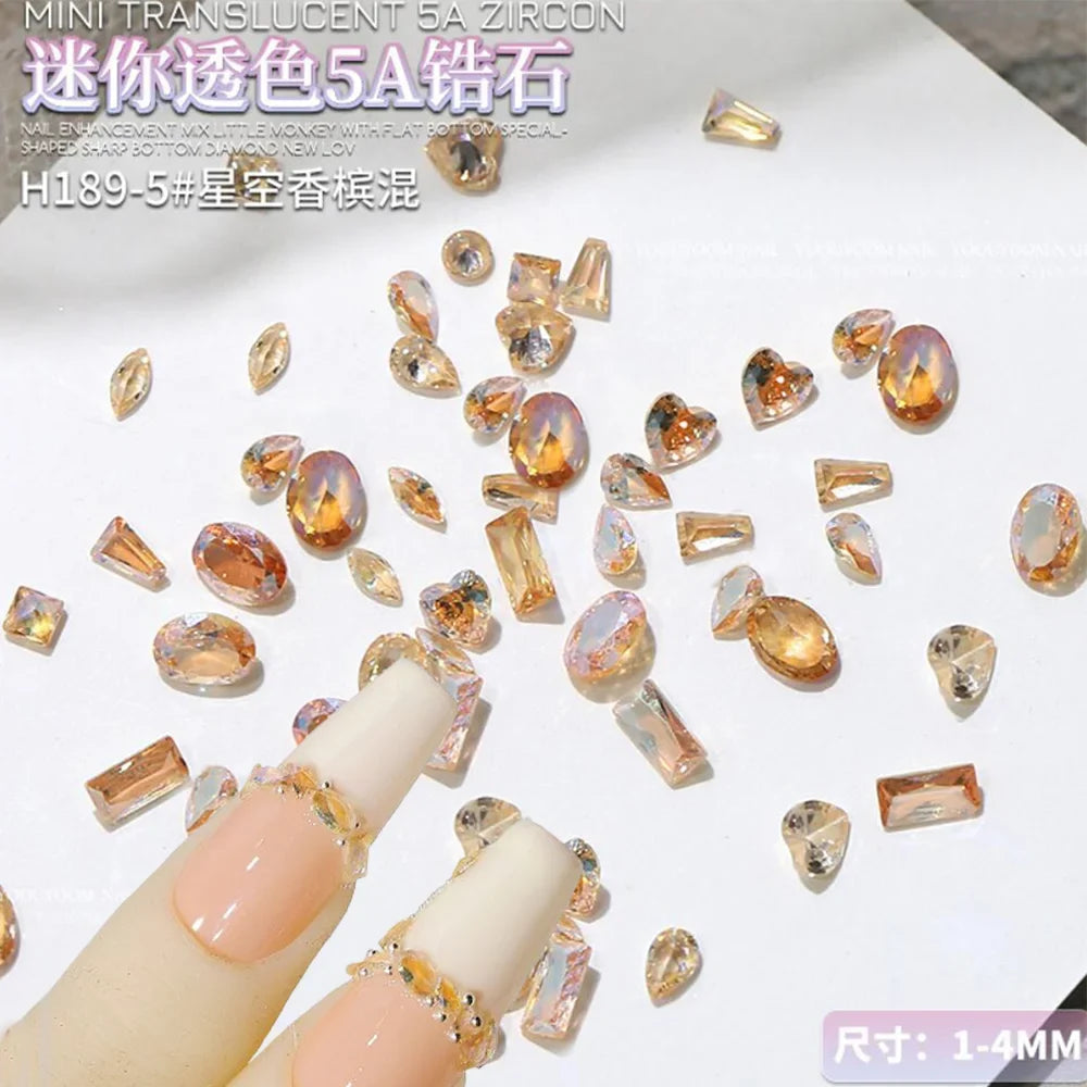 50Pcs/Bag 3D Mixed 5A Mini Zircon Nail Charms 1-4mm Sparkle Aurora Sharp Diamond Nail Art Rhinestone DIY Manicure Decoration Gem