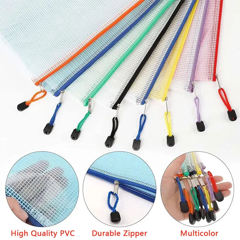 5PCS Stationery Storage Folder File Mesh Zipper Pouch A3 A4 A5 A6 B4 B5 Document Bag Zip File Folder School Office Supplies