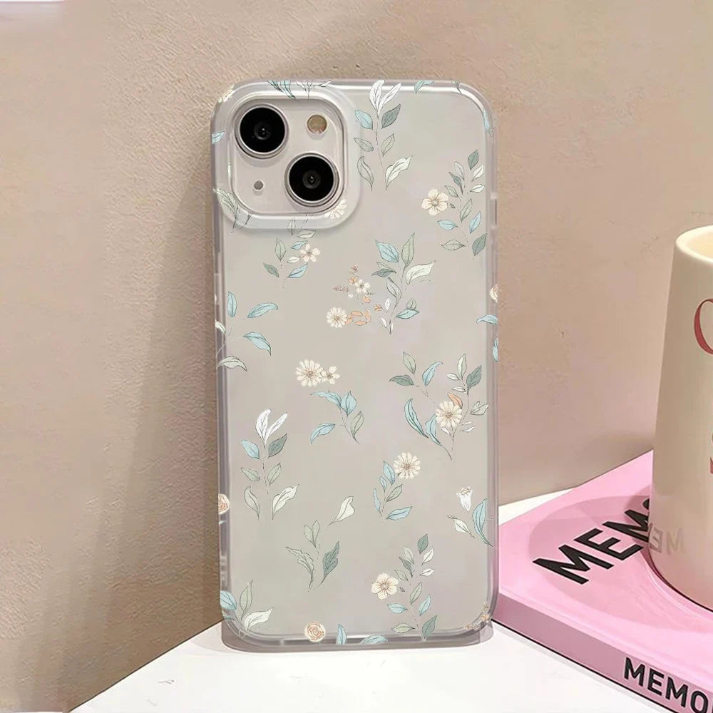 Luxury Silicone Phone Case For iPhone 15 Pro Fundas iPhone 13 11 16 Pro Max 12 Mini 14 Plus 11pro 13pro Shockproof Flowers Cover