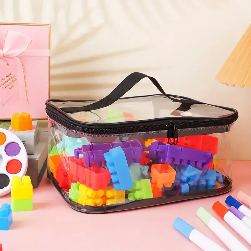 Transparent Mesh Zipper Toy Storage Bag - Large Capacity Puzzle and Block Organizer, Ideal for Toy and Building Block Storage So