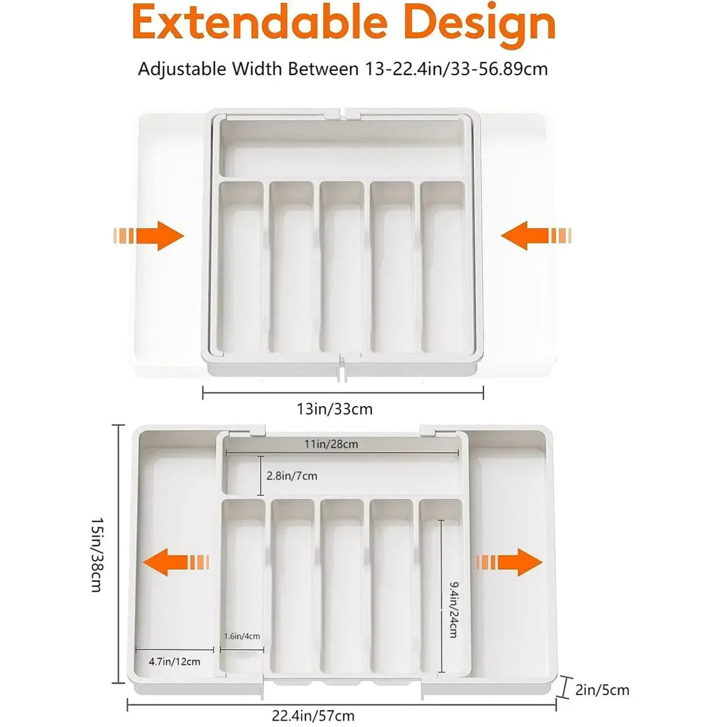 UpgradedAdjustable Cutlery Drawer Organizer Plastic Divided Storage Tray Space Saving Holder for Kitchen Knives Spoons Tableware