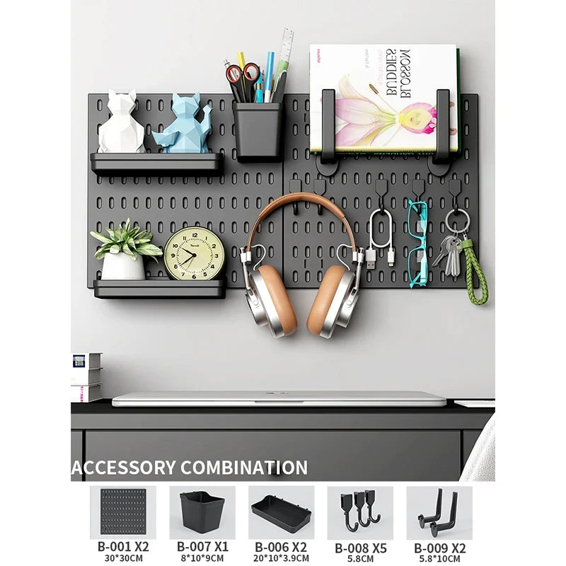 Study Room Pegboard with Shelves Tool Free Wall Grid Scratch Proof Easy to Install for Computer Desk Accessories