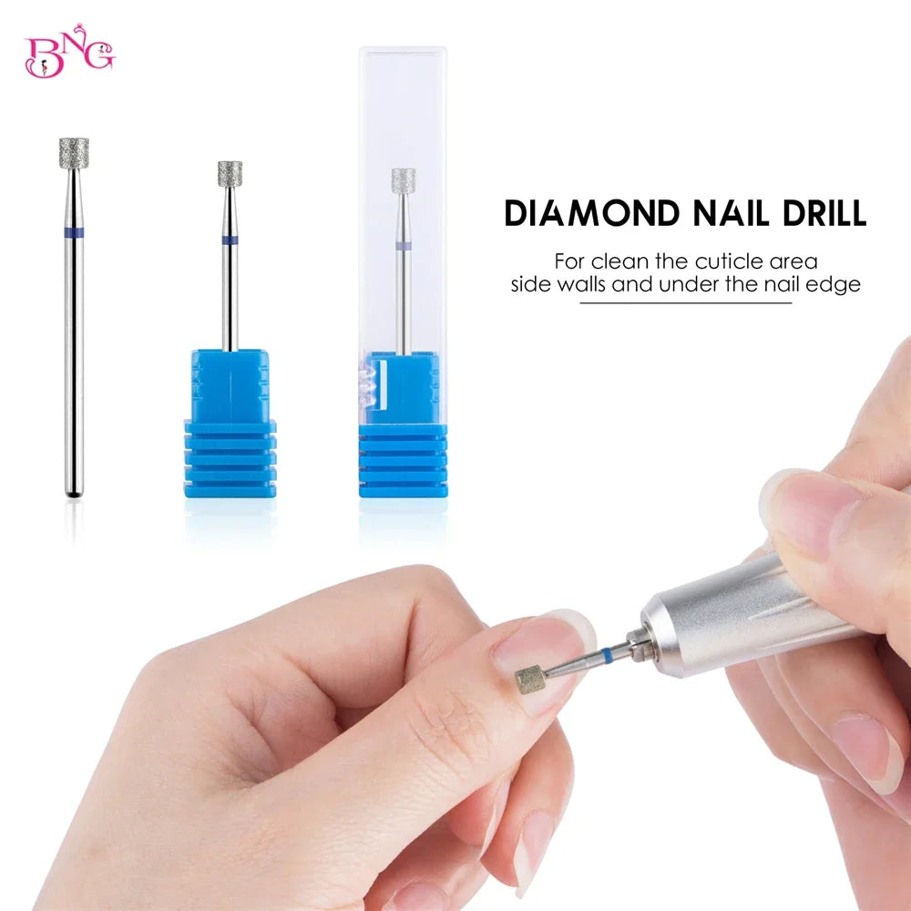 BNG Russian Diamond Manicure Cutters Barrel Nail Drill Bits 3/32" Rotary Burr Cuticle Burr Electric Drills Accessories Tools