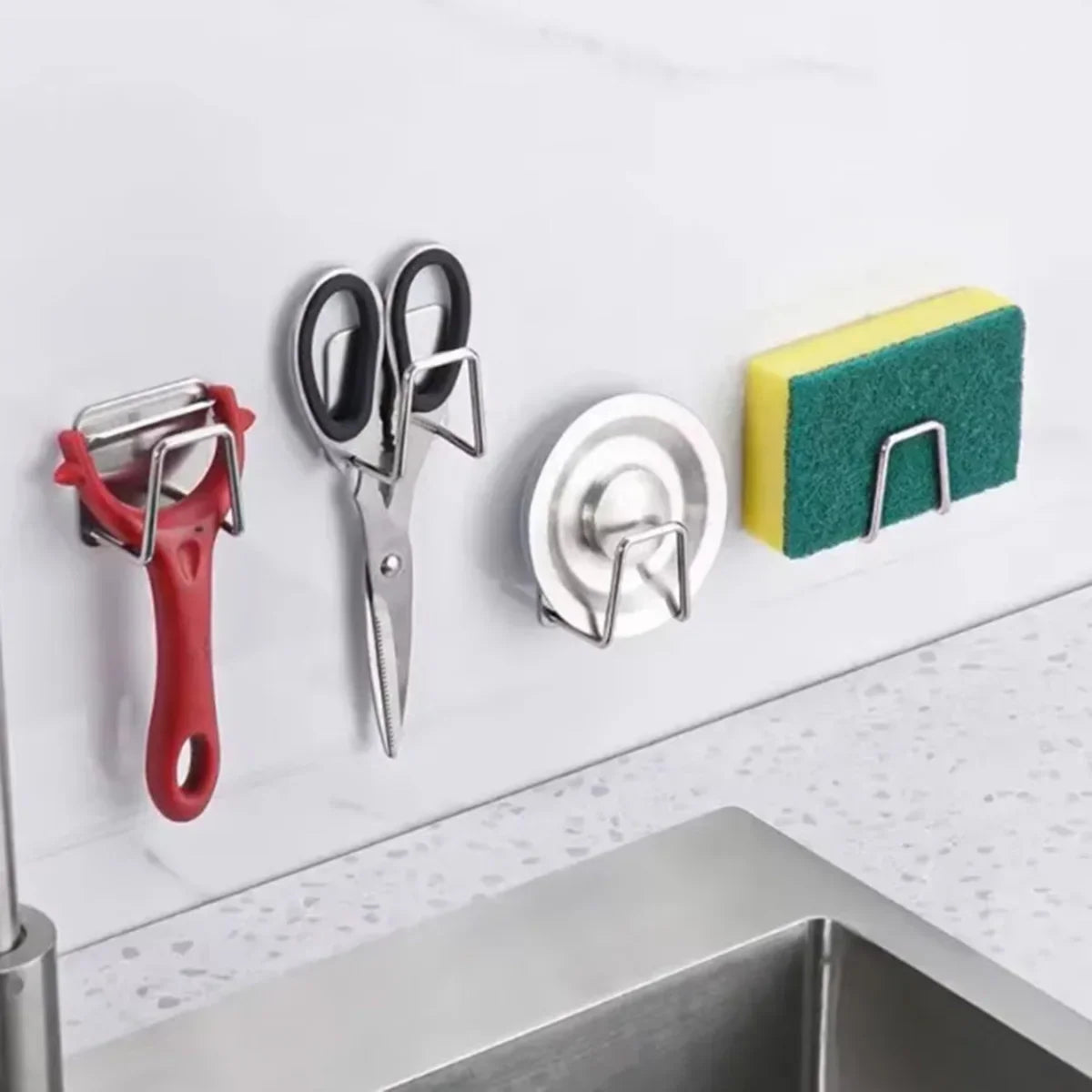 Stainless Steel Sink Sponge Holder Sponge Steel Ball Paste Inner Wall of Sink Kitchen Utensils