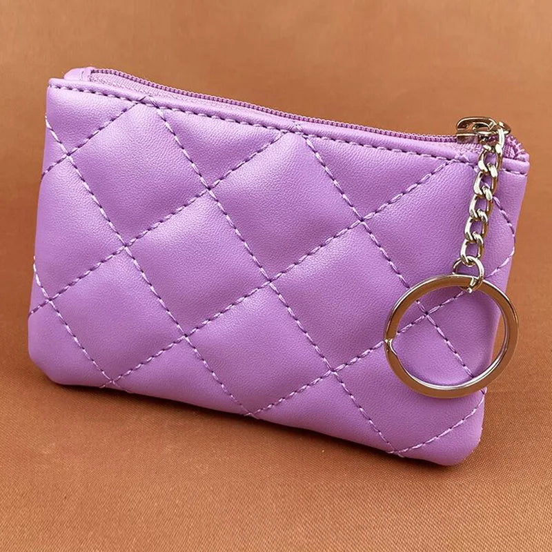 New PU Leather Coin Purse Women's Wallet Zipper Check Wallet Purse For Women Key Holder Clutch Bags With Keychain Card Wallet