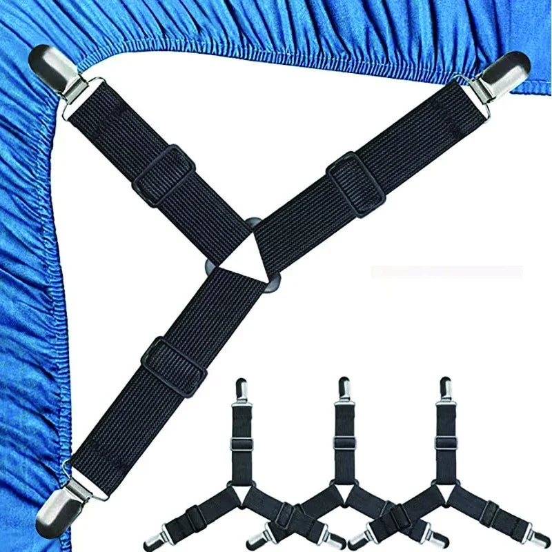 Universal Bedsheet Corner Tightener Clips Invisible Bedspread Secure Holder with Heavy-Duty Mattress Straps Sheets Slot Locks