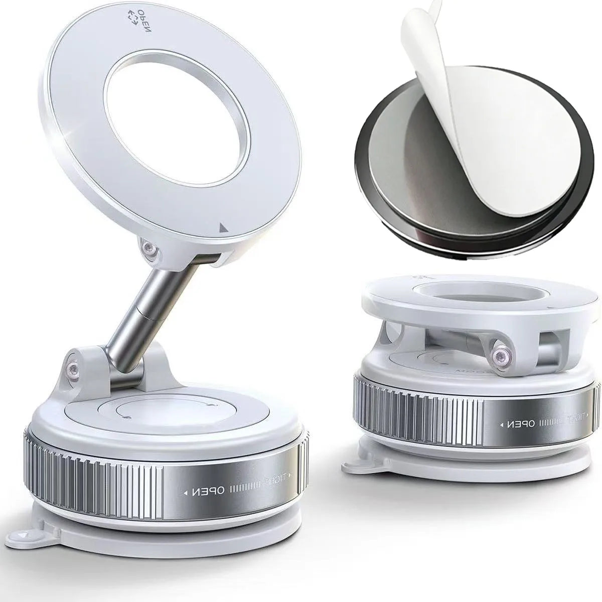 360° Adjustable Magnetic Vacuum Suction Cup Phone Mount for MagSafe Pocket-Size Foldable for Mirrors Cars Gyms Smooth Surface