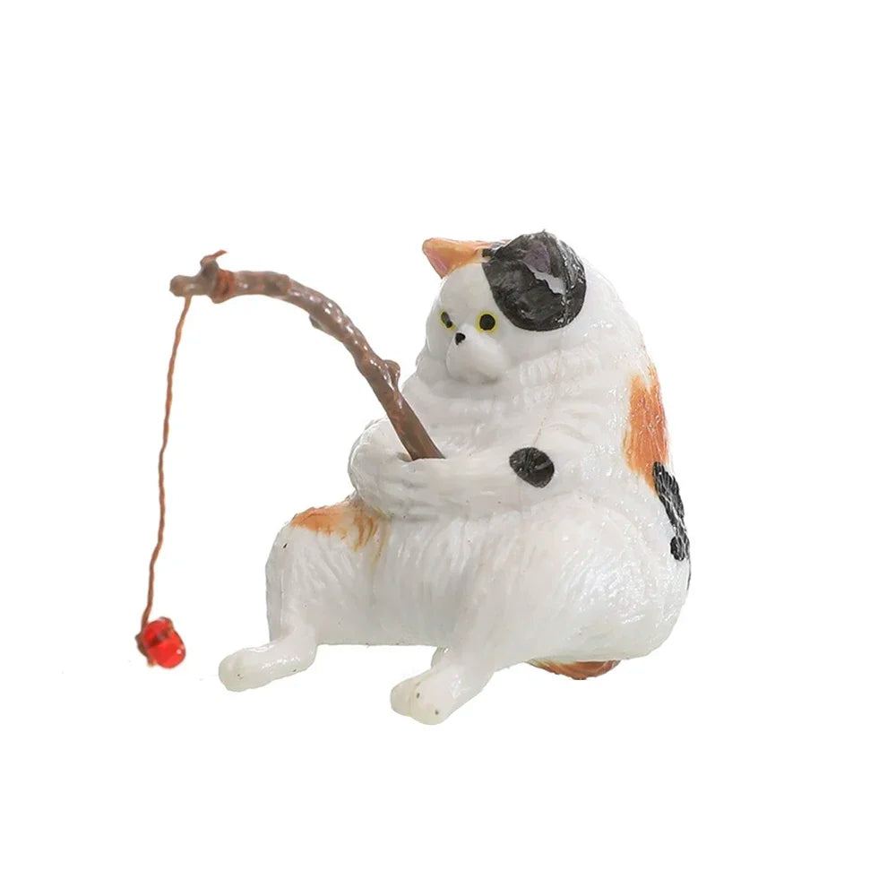 Fish Tank Side Small Resin Cartoon Fishing Cat Kitten Hanging Creative Fun Micro Landscape Office Ornaments Aquarium Decoration