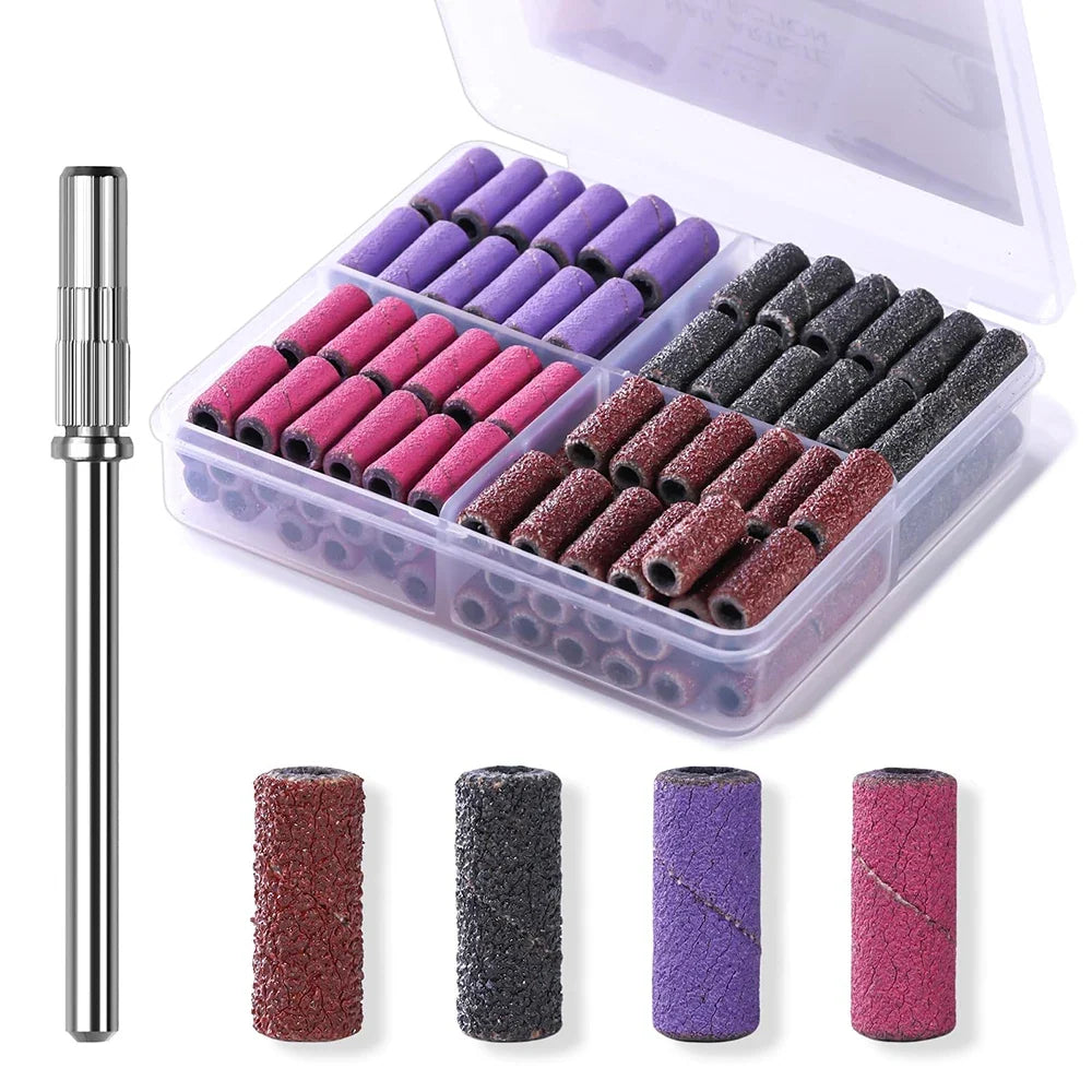 100pcs 3mm Nail Sanding Bands-80/120/180/240 Grit Mini Nail Drill Bit Electric Nail File Accessory Polishing Manicure Tool