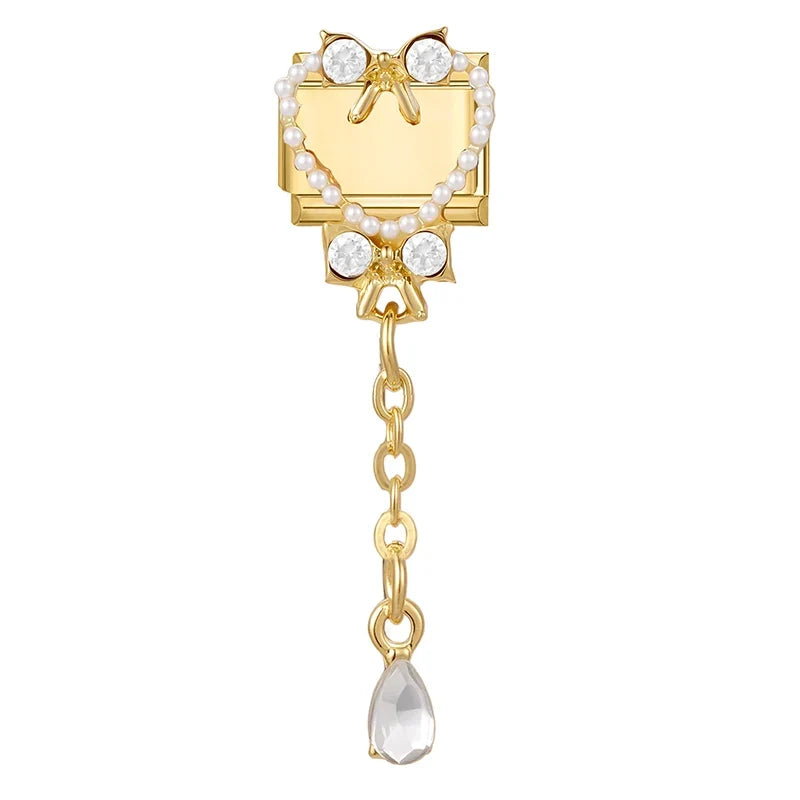 Fashion Dreamy Luxury Gold Color Series Red Heart Bows Zircon  Italian Charms Fit 9mm Stainless Steel Women Bracelet DIY Jewelry