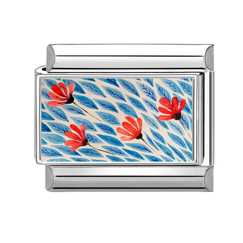 Fashion Colored Color Charms Flowers Lycoris Radiata Italian Link Fit 9mm Stainless Steel Bracelet Jewelry Making DIY Gift