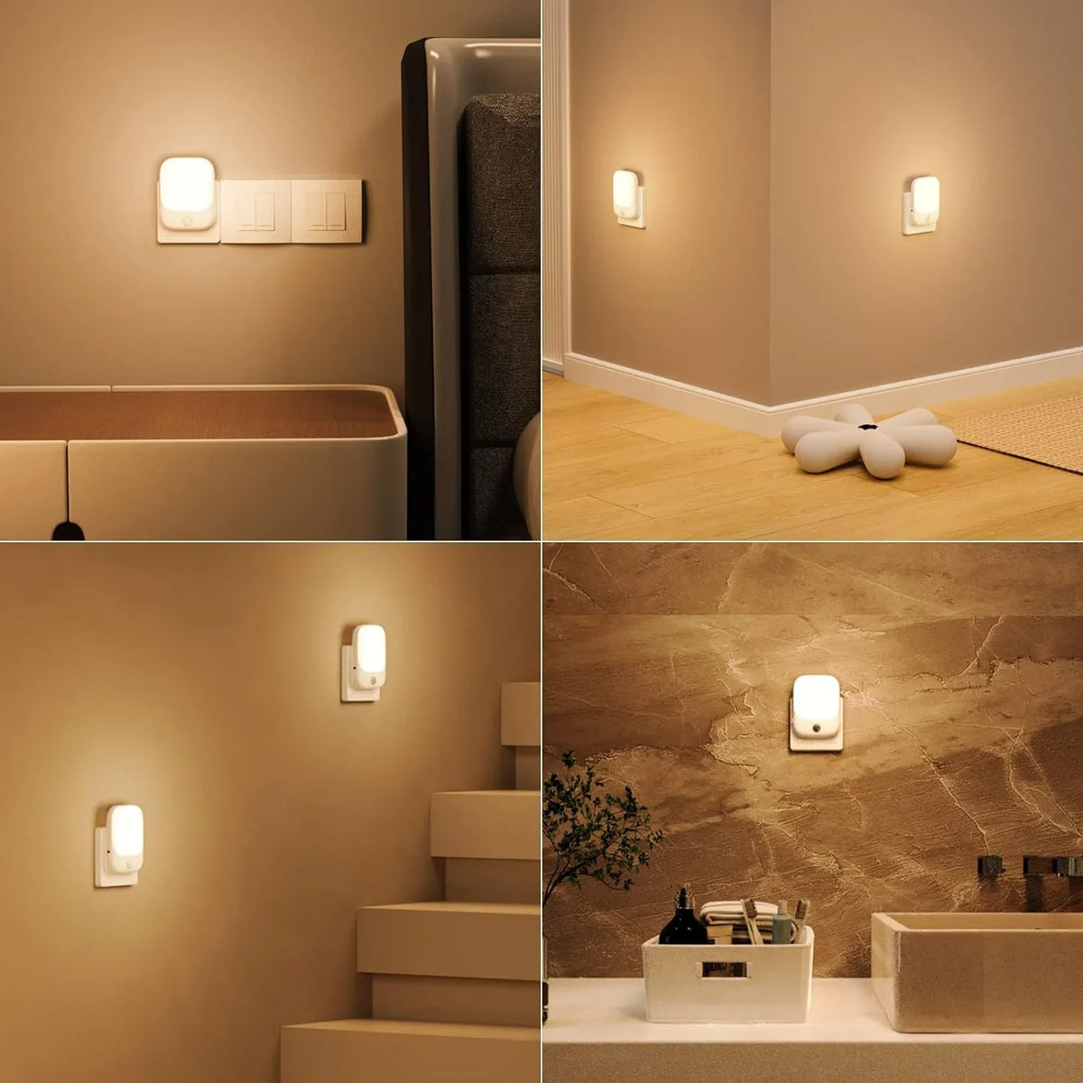 1pc/2pcs/4pcs/10pcs Smart LED Night Light with Sensor, Adjustable Brightness, Motion Sensor Night Light, Warm White