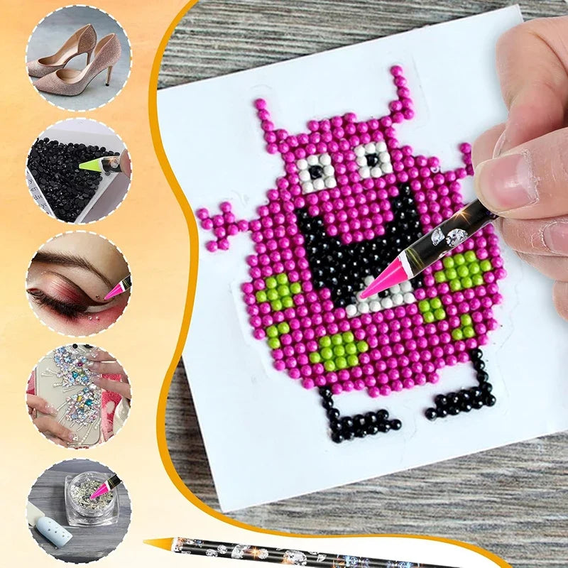 5Pcs Wax Pencil For Rhinestone Nail Point Drill Wax Pen Diamond Art Dotting Pen Self Adhesive Resin Picker Pencil Nail DIY Decor