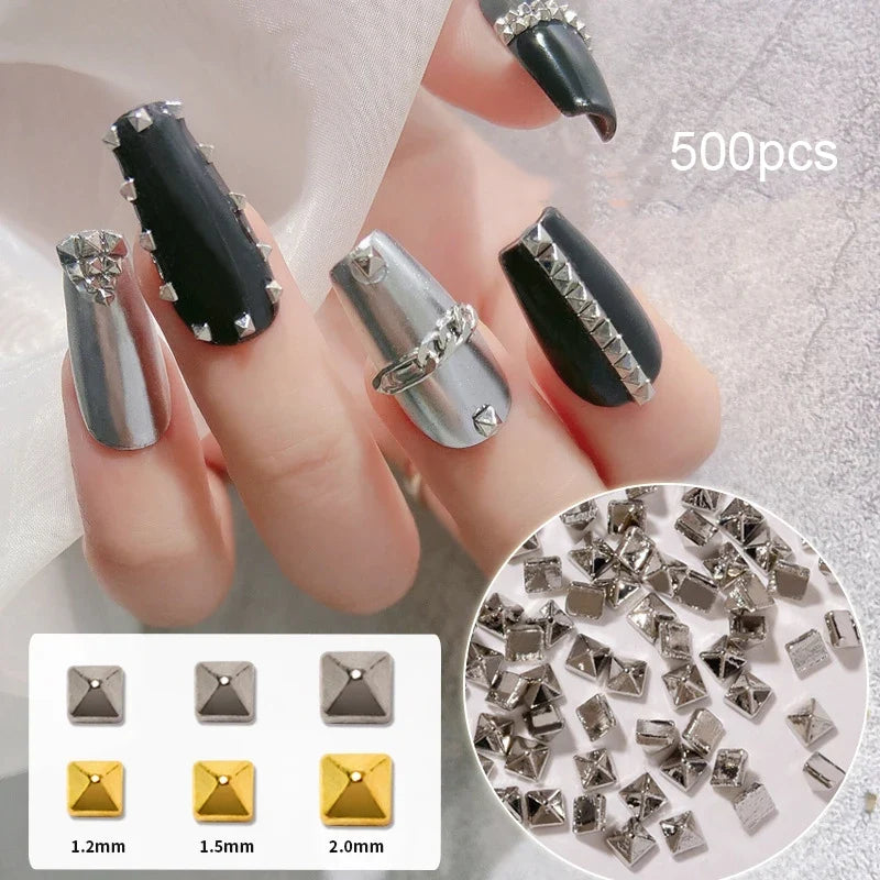 500pcs/bag 3D Silver Punk Pointed Rivet Nail Charms 1.5/2mm Metallic Rivets Studs Nail Art Decorations DIY Manicure Ornaments *1