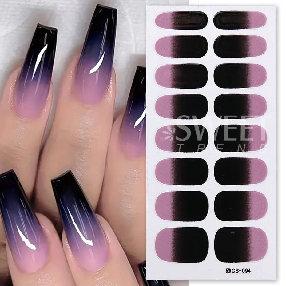 6pcs Ombre Color Gel Nail Polish Sticker Pink Blue Gradient Design Simple Adhesive Decal Full Cover Manicure With File Stick Set