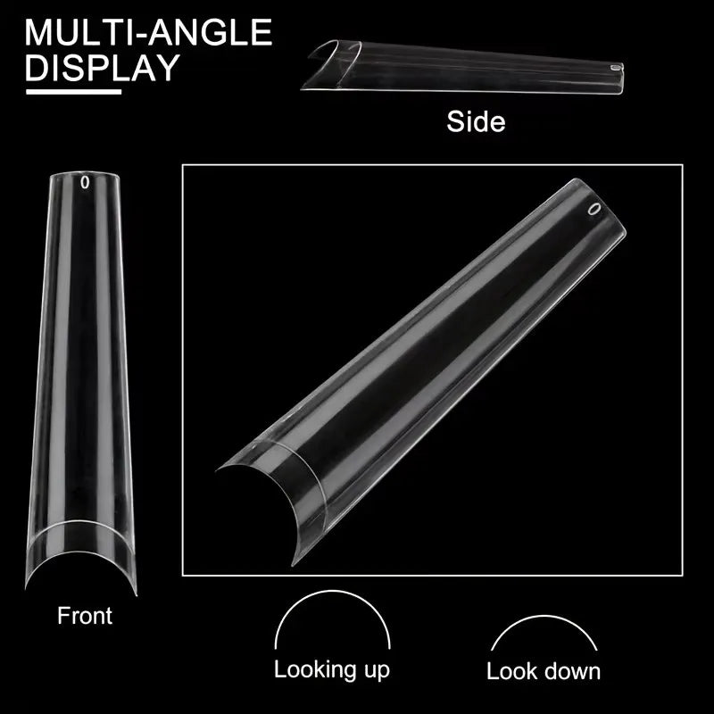 240-Piece Nail Art Set, Finished C-Shaped Rhinestone Tube Nails, Cowboy Nails, Extended French False Nails, with Box Packaging