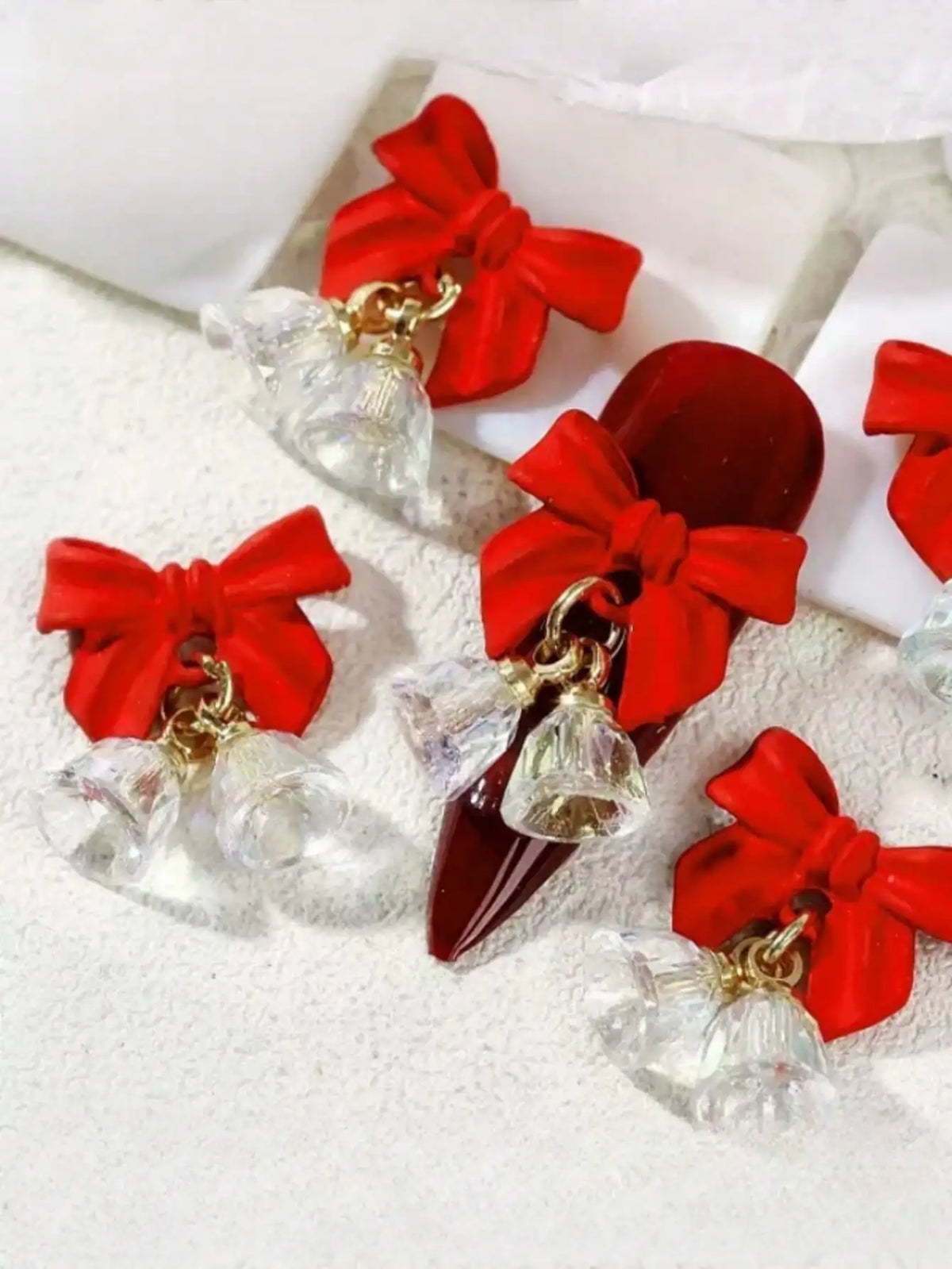 10pc 3D Christmas Bell Nail Art Charms Accessory Bow Gold and Silver Alloy Exquisite Bell Luxury Nails Decorations Supplies DIY