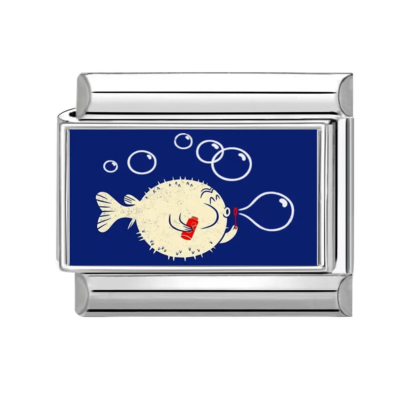 Wholesale Cute Funny Cats Catch Fish Dried Fish Charm Bracelet Fit 9mm Bracelet Stainless Steel Italian Links Making DIY Jewelry