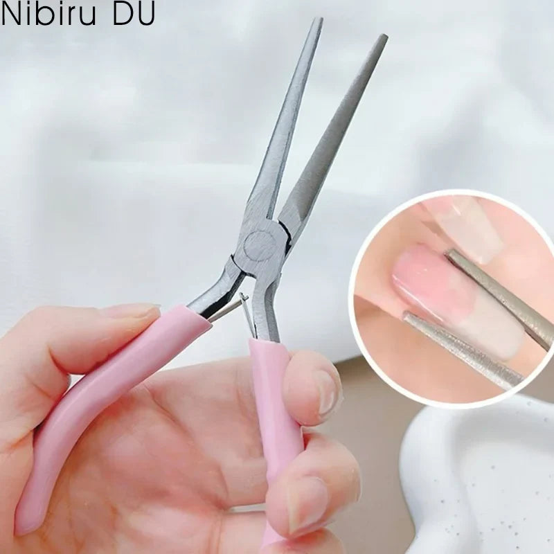 Nail Tip Pliers Pink Long Nose Nail Shaping Clips Soft Silicone Handle Nail Extension Forming Tweezers DIY Manicure Tool
